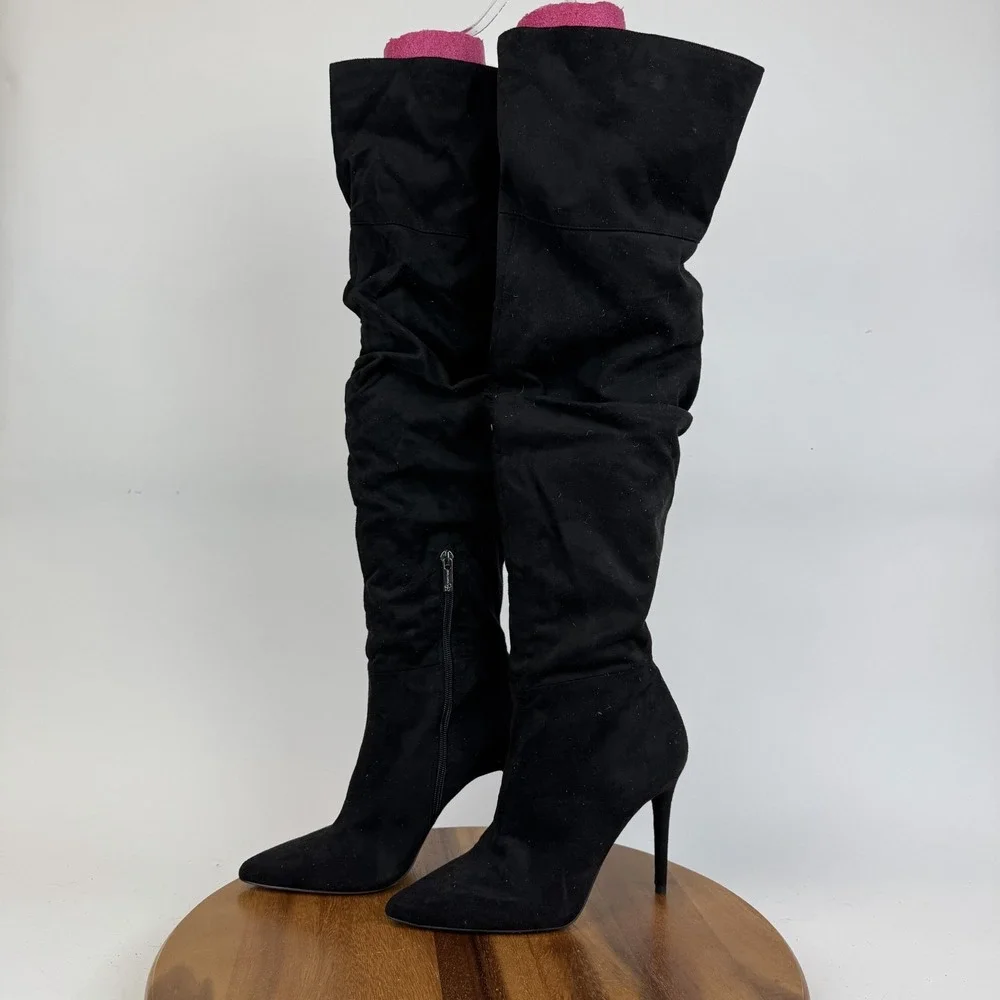 Womens Jessica Simpson Ladee‎ Black Faux Suede Scrunch Over The Knee Boots Sz 10